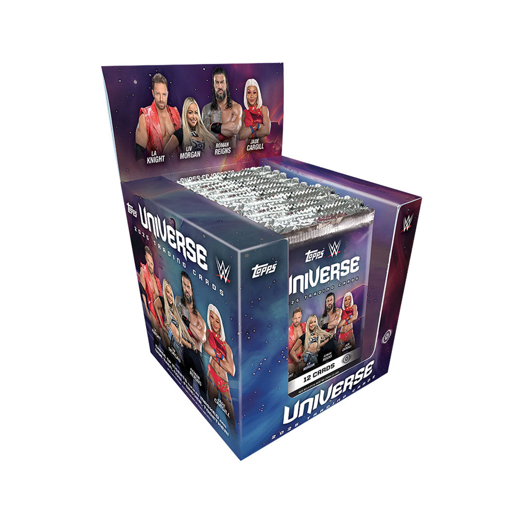 Dive into the world of professional wrestling with the 2025 Topps Universe WWE Hobby Box. This premium trading card collection features stunning artwork and exclusive cards of your favorite WWE superstars. Each box delivers multiple packs packed with rare inserts, autographs, and memorabilia cards that capture the intensity and drama of WWE. Perfect for collectors and fans looking to build their wrestling card collection with high-quality, officially licensed products from Topps Universe.
