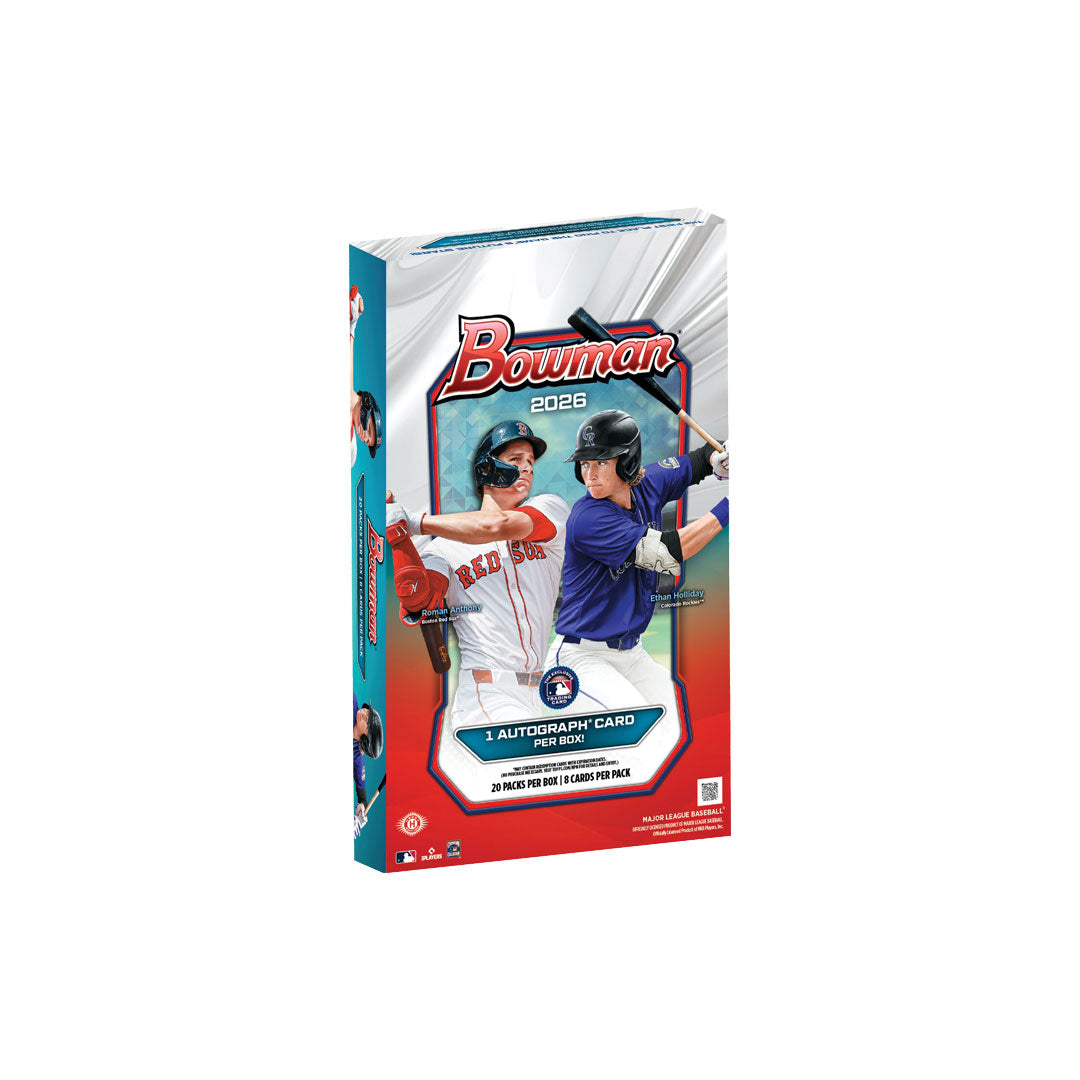 Collect the future of baseball with the 2026 Bowman Baseball Hobby Box. Each box delivers premium packs loaded with rookie cards, autographs, and rare inserts featuring the sport's most promising prospects. Perfect for collectors seeking authentic chase cards and investment-grade pulls. Build your collection with cards that capture the next generation of baseball talent.