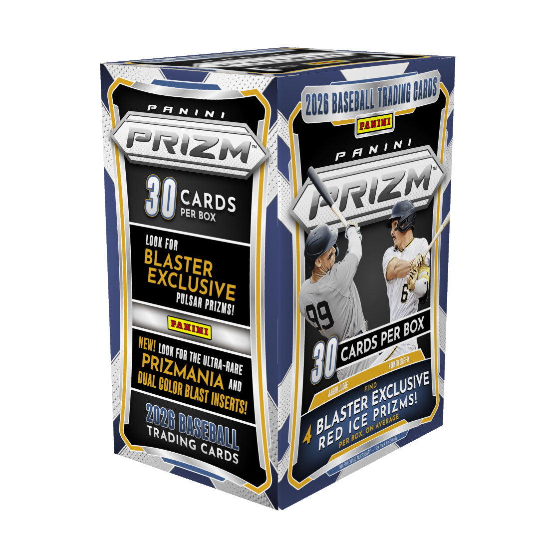 Collect the hottest rookie cards and chase exclusive Prizm parallels with the 2026 Panini Prizm Baseball Hobby Blaster Box. Each box delivers premium packs loaded with vibrant prismatic cards, autographs, and rare inserts featuring the year's top prospects and established stars. Perfect for serious collectors and hobby enthusiasts looking to build their collections with authenticated, high-quality baseball cards. Open packs and discover stunning card designs, limited editions, and valuable pulls.