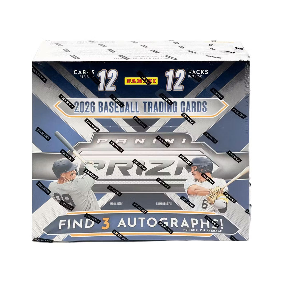 Unlock the excitement of 2026 with Panini Prizm Baseball Hobby Boxes. Each box delivers premium trading cards featuring stunning prismatic designs and the hottest rookie prospects. Pull rare autographs, serial-numbered parallels, and exclusive insert cards. Perfect for collectors seeking high-end pulls and investment-grade cards. Limited inventory available — secure your box today.