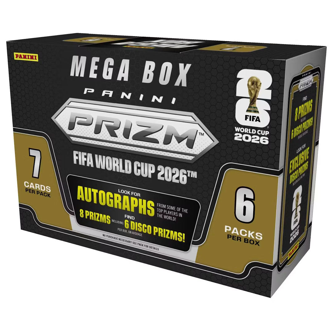 Collect the most coveted cards from the 2026 FIFA World Cup with Panini Prizm Hobby Mega Box. This premium box delivers multiple packs of stunning prismatic cards featuring the world's top soccer players. Each box includes rare parallels, autographs, and memorabilia cards that capture the excitement of international football's biggest tournament. Perfect for serious collectors and fans looking to build their World Cup collection with high-end pulls and exclusive designs.