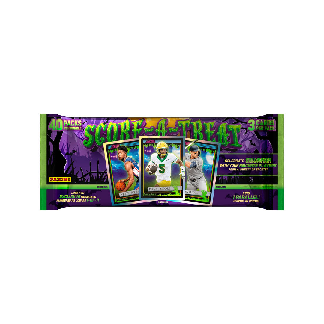 Collect all your favorite 2026 Panini Score cards with this exclusive Halloween Bundle Box. Perfect for collectors seeking rare inserts and autographed cards in one festive package. This limited-edition release combines the thrill of premium pulls with seasonal charm, delivering multiple packs of chase-worthy content. Whether you're building your set or hunting for graded gems, Score a Treat gives you the best odds at finding those coveted rookie cards and parallel variations. A must-have for serious hobbyi
