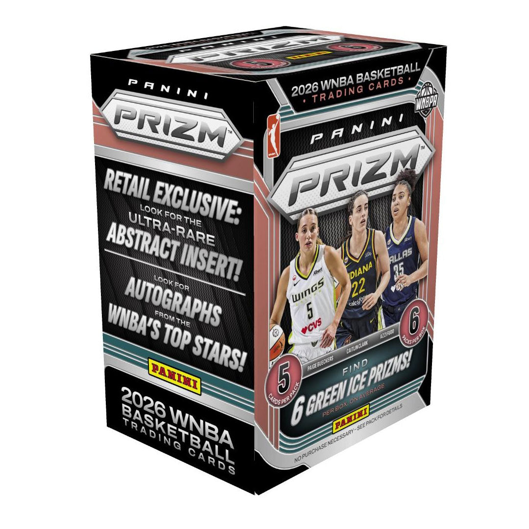 Collect the hottest WNBA stars with 2026 Panini Prizm Basketball Hobby Blaster Boxes. Each box delivers premium trading cards featuring dazzling prismatic parallels and dynamic player imagery. Perfect for collectors seeking authentic memorabilia of today's elite women's basketball athletes. Build your collection with every pack.