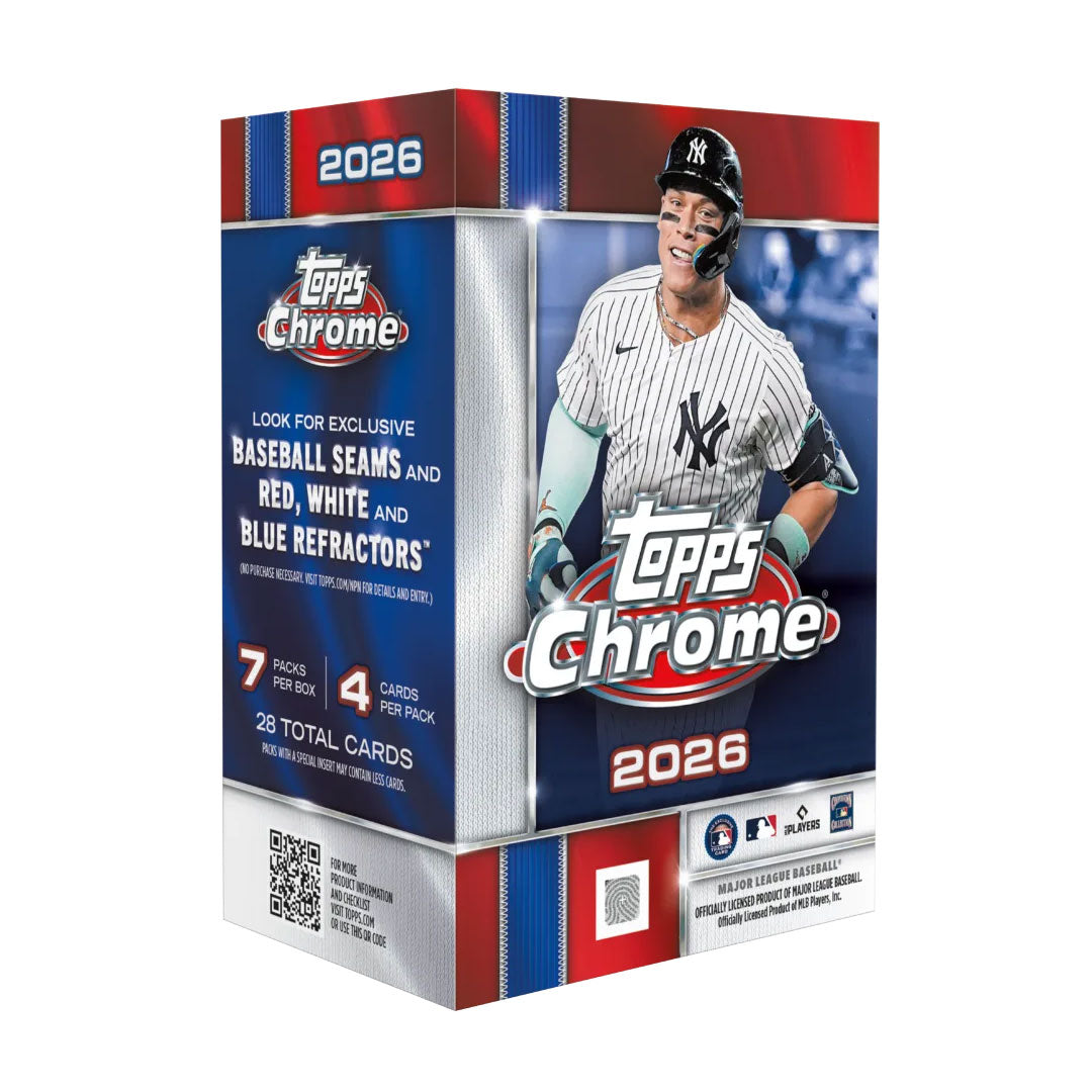 Collect premium 2026 Topps Chrome Baseball cards with this exciting blaster box. Each box contains multiple packs of the latest Chrome baseball releases, featuring stunning refractor technology and rookie cards of top prospects. Perfect for collectors and fans looking to build their collections with modern baseball card designs. Sealed and ready to open for an authentic unboxing experience.