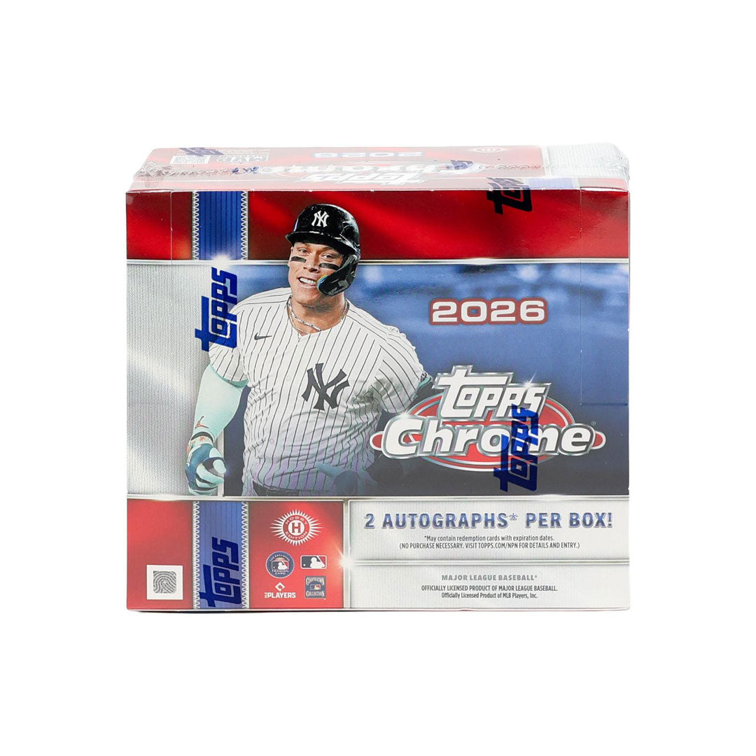 Collect premium 2026 Topps Chrome Baseball cards with this jumbo box format. Each box delivers an enhanced selection of chrome refractors, autographs, and rare inserts featuring the latest MLB talent. Perfect for serious collectors seeking high-end cards with stunning visual appeal and investment potential. Jumbo boxes offer increased pack count for maximum pulling opportunities.