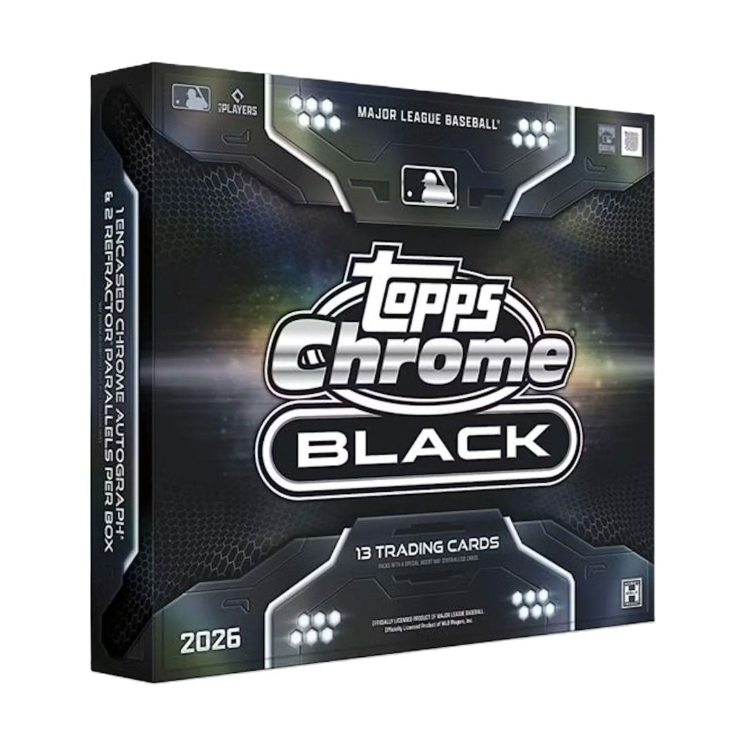 Elevate your baseball card collection with the 2026 Topps Chrome Black Baseball Hobby Box. This premium release features stunning chrome technology and exclusive black parallels that showcase your favorite players in striking detail. Each box delivers multiple packs packed with rare autographs, relics, and limited-edition cards. Perfect for serious collectors and enthusiasts seeking high-end pulls and investment-grade cards. Build your collection with one of the year's most sought-after baseball products.