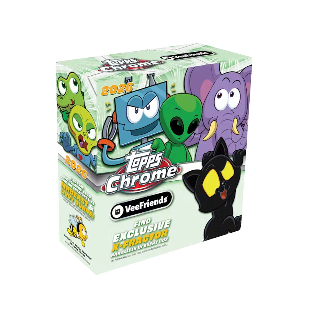 Unlock premium trading card excitement with the 2026 Topps Chrome VeeFriends Mega Box. This exclusive release combines the cutting-edge chrome technology Topps is known for with the vibrant, collectible VeeFriends universe. Each mega box delivers multiple packs packed with rare inserts, autographs, and chase cards that serious collectors crave. Perfect for building your VeeFriends collection or discovering valuable hits. Limited availability makes this a must-have for fans of modern card releases and premiu