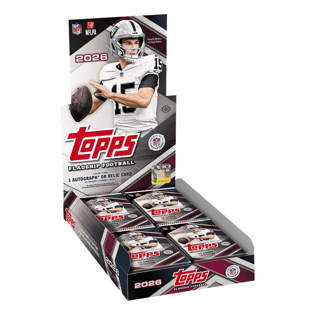 Collect the latest rookie cards and star players with the 2026 Topps Flagship Football Hobby Box. Each box delivers premium packs packed with autographs, parallels, and exclusive inserts. Perfect for serious collectors seeking high-end pulls and investment-grade cards. Build your collection with one of the hobby's most trusted brands.
