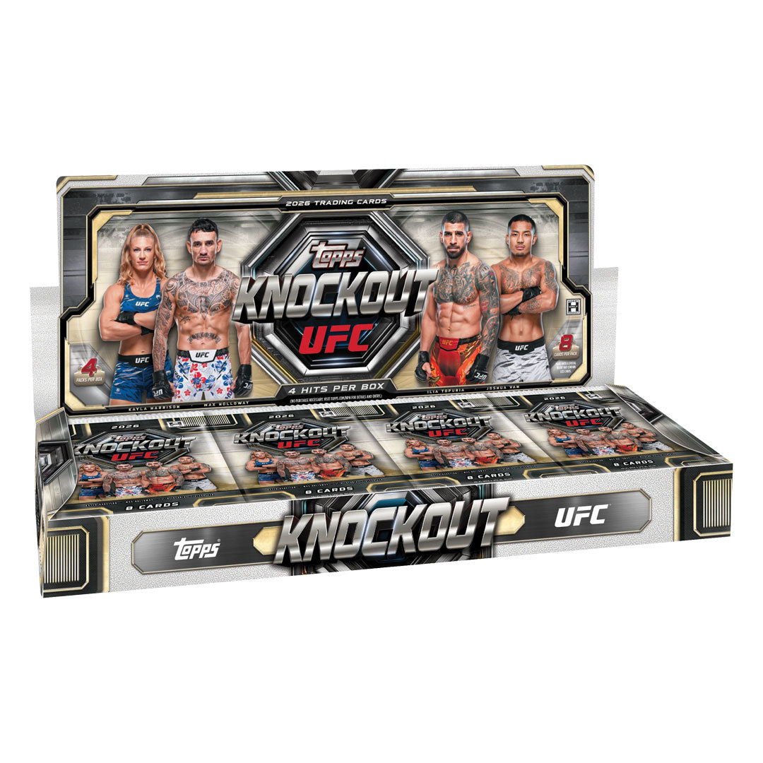 Unleash the power of UFC's biggest moments with the 2026 Topps Knockout UFC Hobby Box. Each box delivers premium trading cards featuring elite fighters, stunning action photography, and exclusive autograph and memorabilia cards. Perfect for collectors and fans seeking authentic pieces of combat sports history. Build your ultimate UFC collection with every pack.