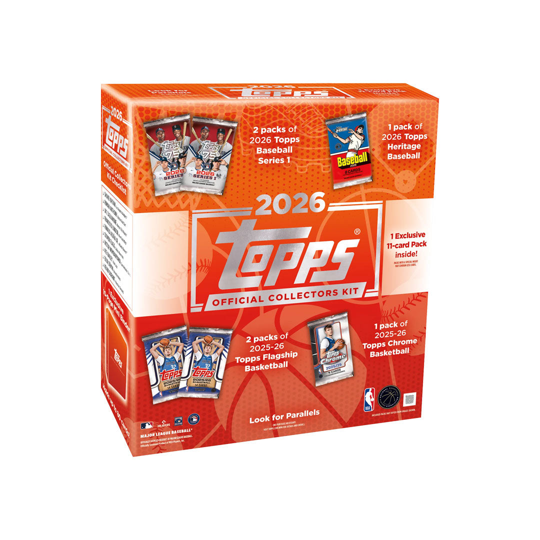 Collect the ultimate crossover with the 2026 Topps MLB x NBA Official Collector Kit Box. This exclusive collaboration brings together baseball and basketball legends on premium trading cards. Each box contains carefully curated packs featuring rare inserts, autographs, and limited-edition parallels. Perfect for serious collectors and fans of both sports, this official release combines Topps' legendary card quality with the star power of MLB and NBA athletes. A must-have for anyone building a diverse sports 