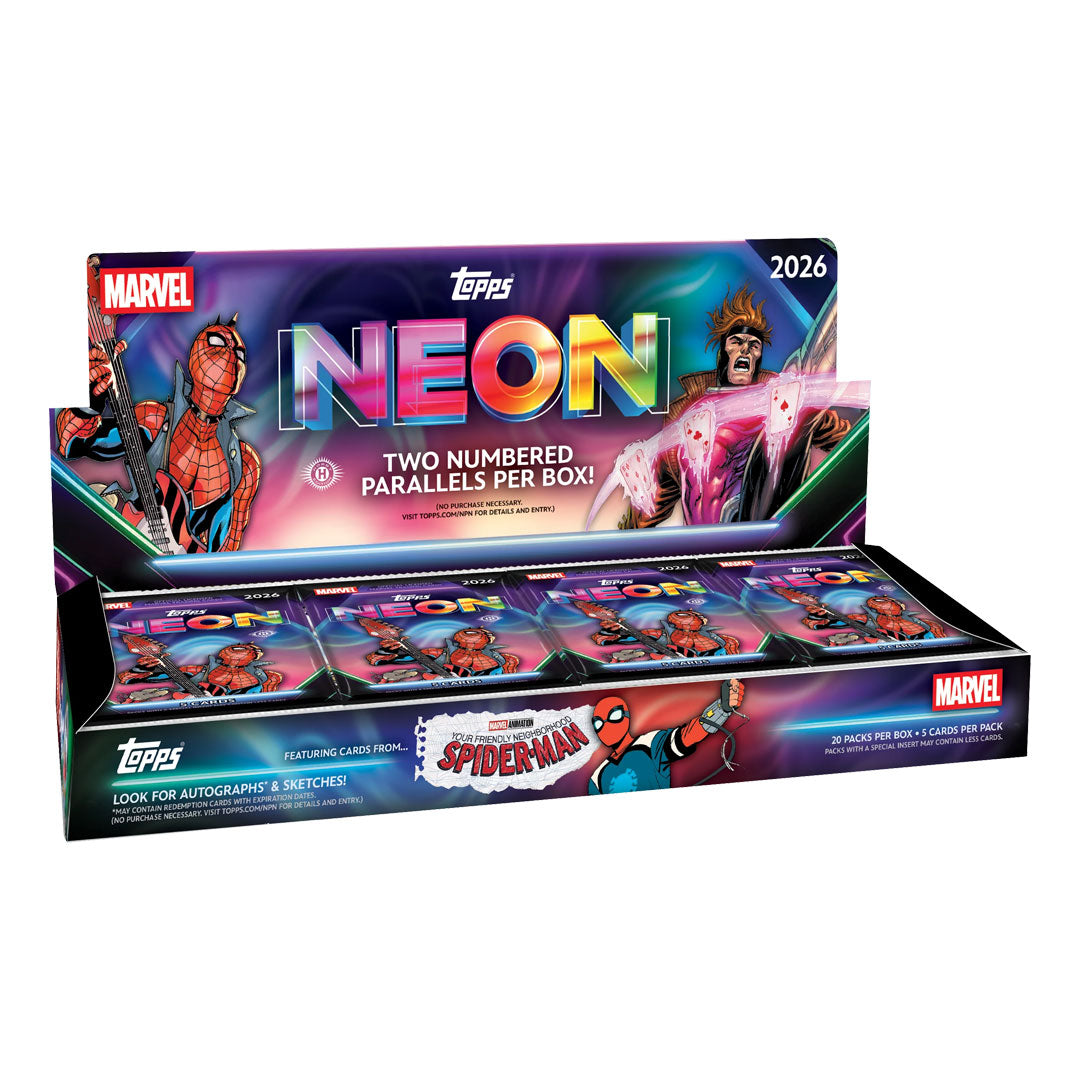 Dive into the vibrant world of Marvel with the 2026 Topps Neon Marvel Hobby Box. This premium trading card collection features stunning neon-enhanced artwork of your favorite Marvel characters and heroes. Each box delivers multiple packs packed with rare pulls, including autographs, parallels, and exclusive inserts. Perfect for collectors and fans seeking high-end cards with eye-catching designs. Build your ultimate Marvel collection with cards that stand out on display.