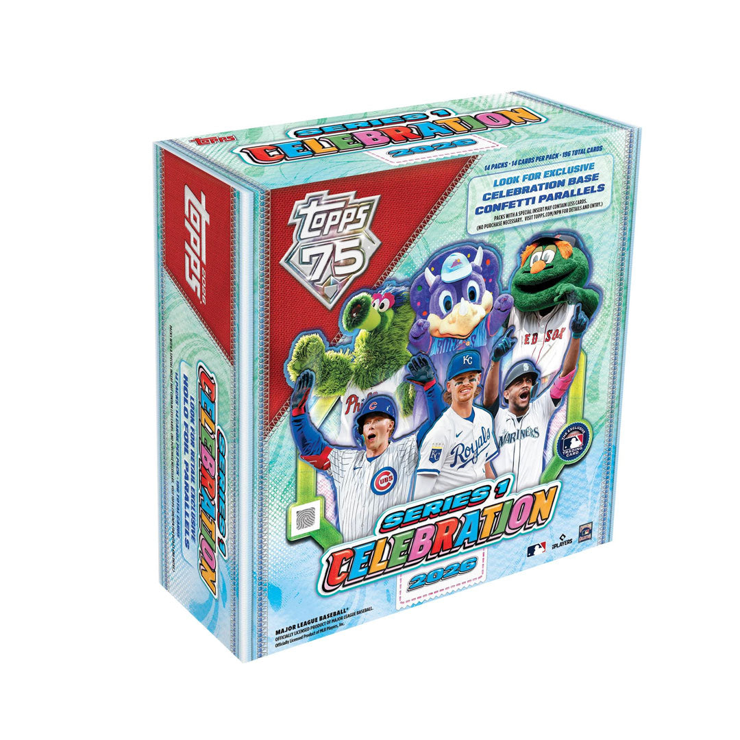 Celebrate the 2026 baseball season with the Topps Series One Celebration Mega Box. This premium collection delivers an enhanced pack experience featuring exclusive cards, special inserts, and premium parallels. Perfect for collectors and fans looking to build their 2026 sets or chase rare rookie cards and autographs. Each box contains multiple packs packed with the latest player cards, memorable moments, and collectible highlights from the season. Ideal for serious collectors and casual fans alike.