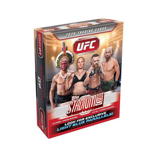 Collect the biggest moments in UFC history with the 2026 Topps Stadium Club UFC Mega Box. This premium box delivers multiple packs of high-quality trading cards featuring elite fighters, stunning photography, and exclusive insert cards. Perfect for serious collectors and UFC fans looking to build their collection with rare pulls and autograph opportunities. Each box contains a substantial quantity of packs to maximize your chances of landing chase cards and valuable hits.