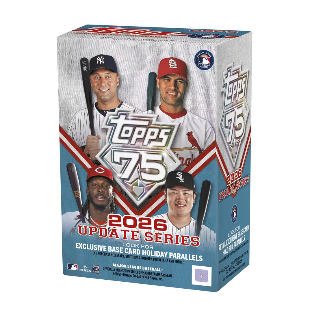 Collect the latest rookie cards and star players with the 2026 Topps Update Series Baseball Blaster Box. This box includes 8 packs of premium baseball cards featuring mid-season trades, call-ups, and emerging talent. Each pack contains 10 cards with a chance at autographs, relics, and rare parallels. Perfect for collectors building their 2026 sets or searching for the hottest new cards of the season. Great for fans of all ages.