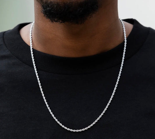 GLD 2MM Rope Chain Necklace 18” White Gold
