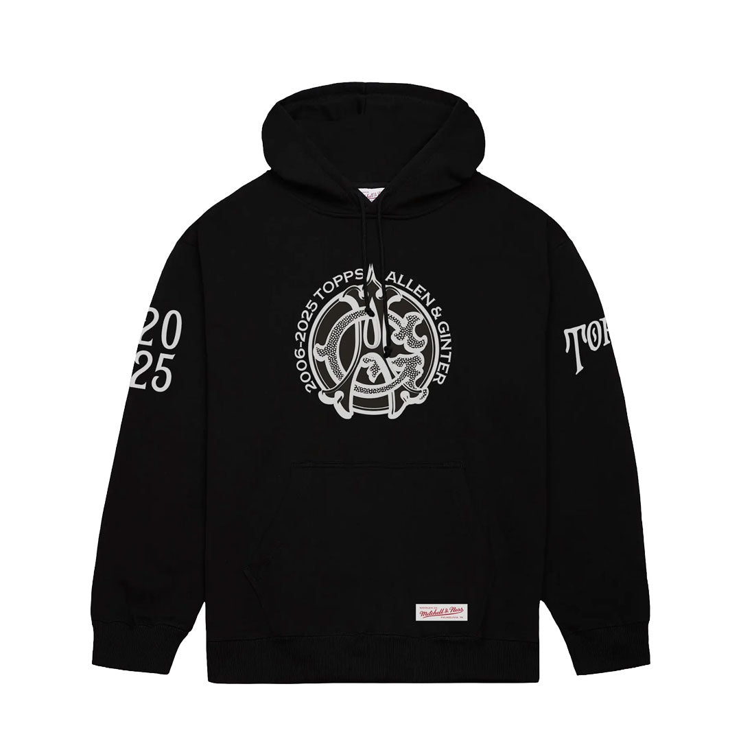 Celebrate baseball history with this exclusive Topps Allen &amp; Ginter Anniversary hoodie by Mitchell &amp; Ness. Blending vintage sports heritage with modern comfort, this black pullover features iconic branding that honors the legendary trading card collection. Perfect for collectors and fans who appreciate timeless design, the premium construction ensures durability through countless wears. Whether you're cheering at the ballpark or relaxing at home, this piece connects you to baseball's golden era whil