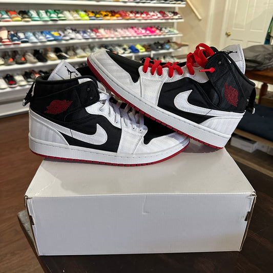 *USED* Jordan 1 Mid Canvas White Black Gym Red (size 10.5)