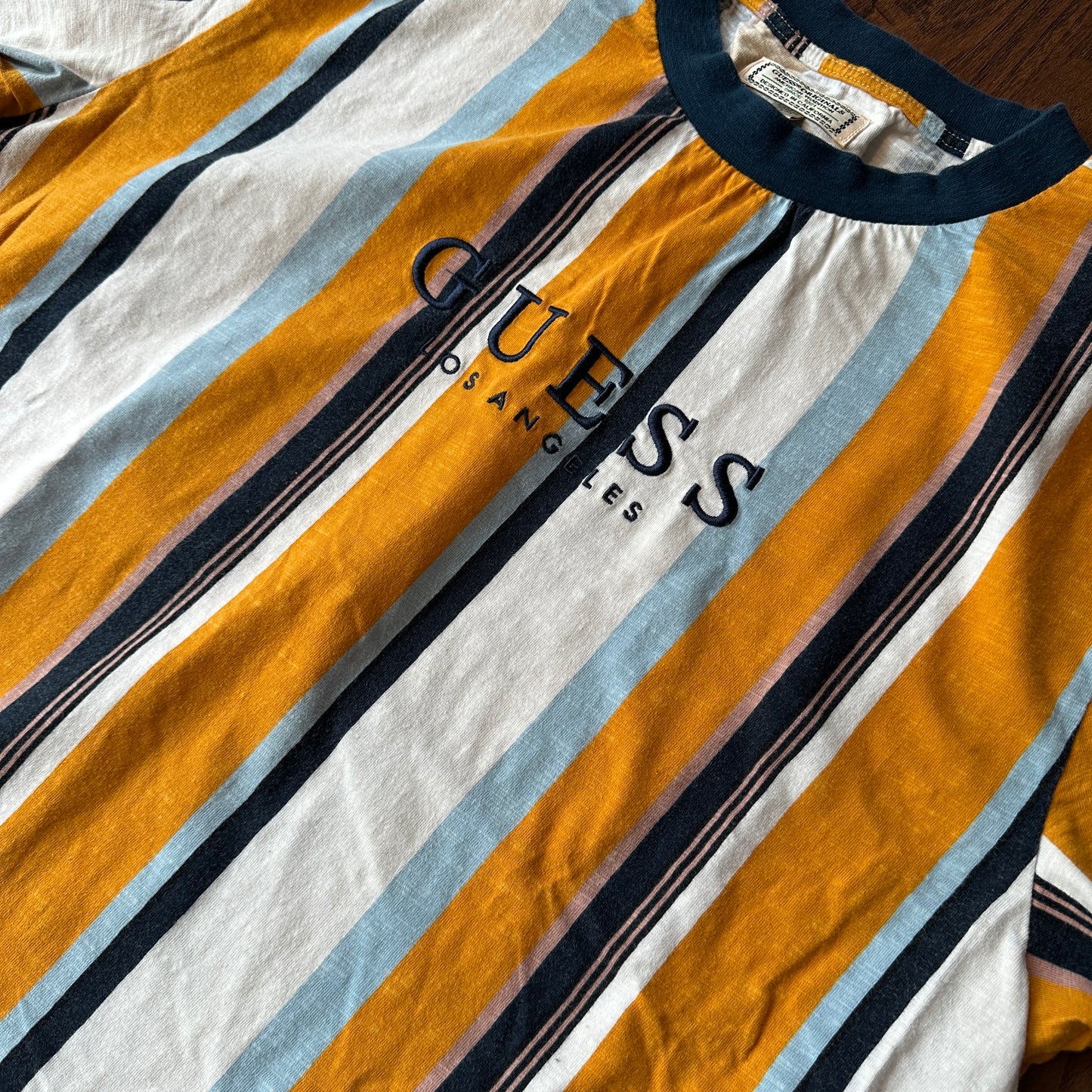 *VINTAGE* Guess Yellow Stripped Tee (FITS LARGE)