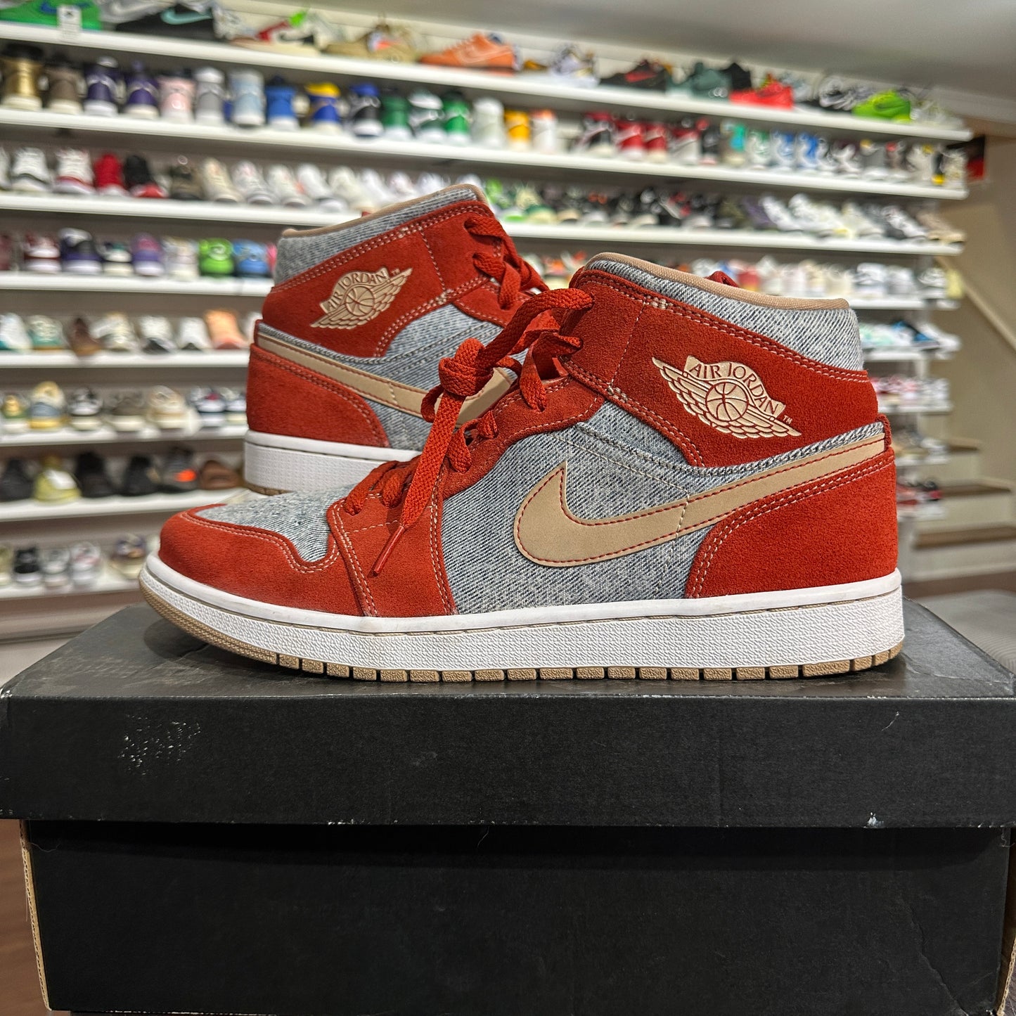 *USED* Jordan 1 Mid Denim Red (Size 10.5)