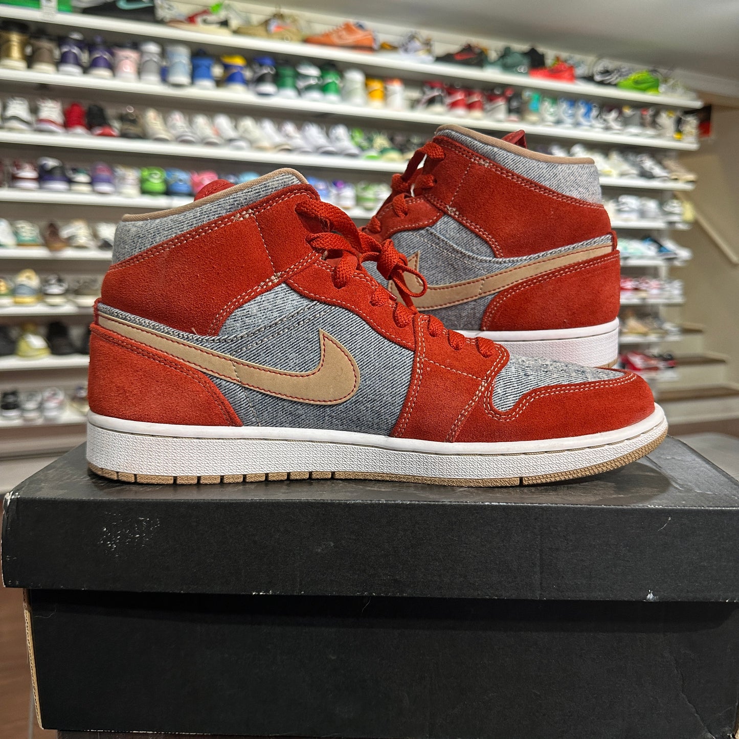 *USED* Jordan 1 Mid Denim Red (Size 10.5)