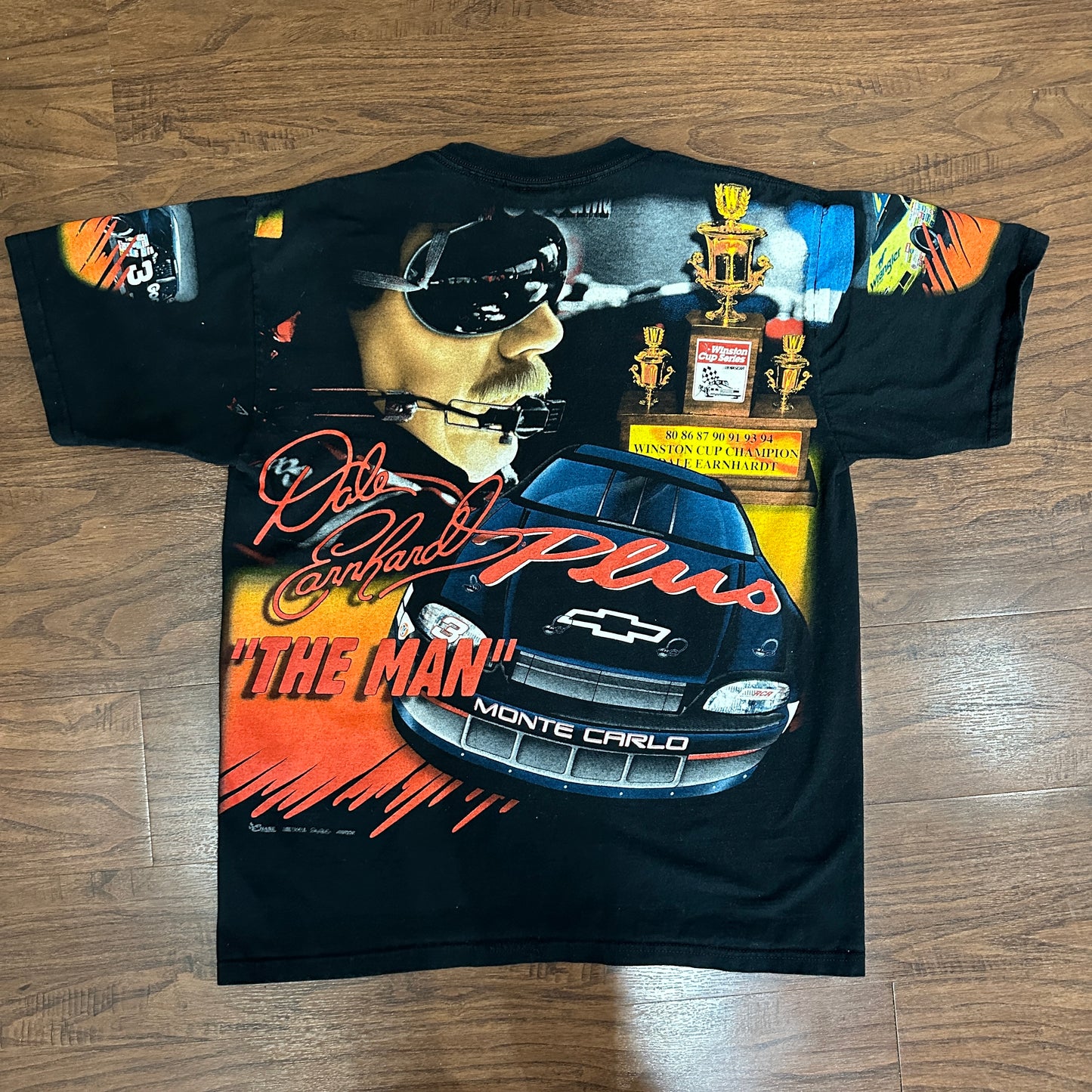 *VINTAGE* Chase Authentics Dale Earnhardt All Over Print Black Tee