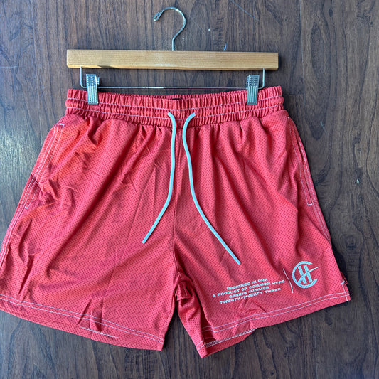 Common Hype Premium Red Contrast Stitch Mesh Shorts