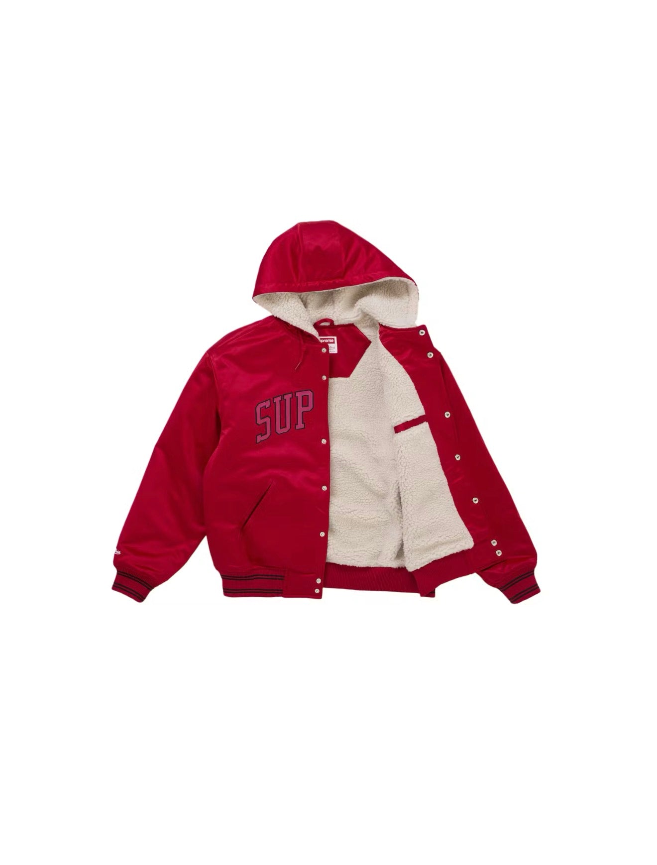 Supreme Mitchell & Ness Lined Hooded Satin Varsity Jacket (Size Large)