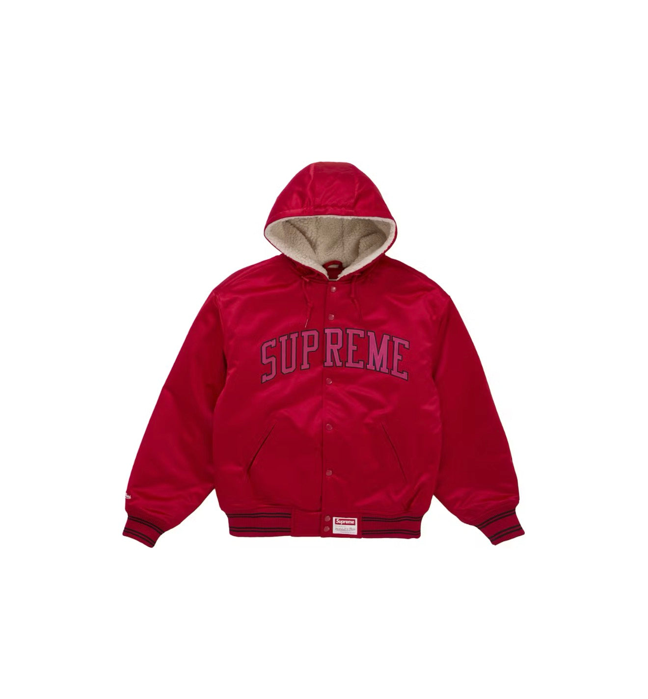 Supreme Mitchell & Ness Lined Hooded Satin Varsity Jacket (Size Large)