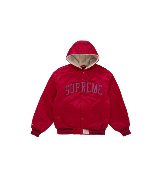 Supreme Mitchell & Ness Lined Hooded Satin Varsity Jacket (Size Large)