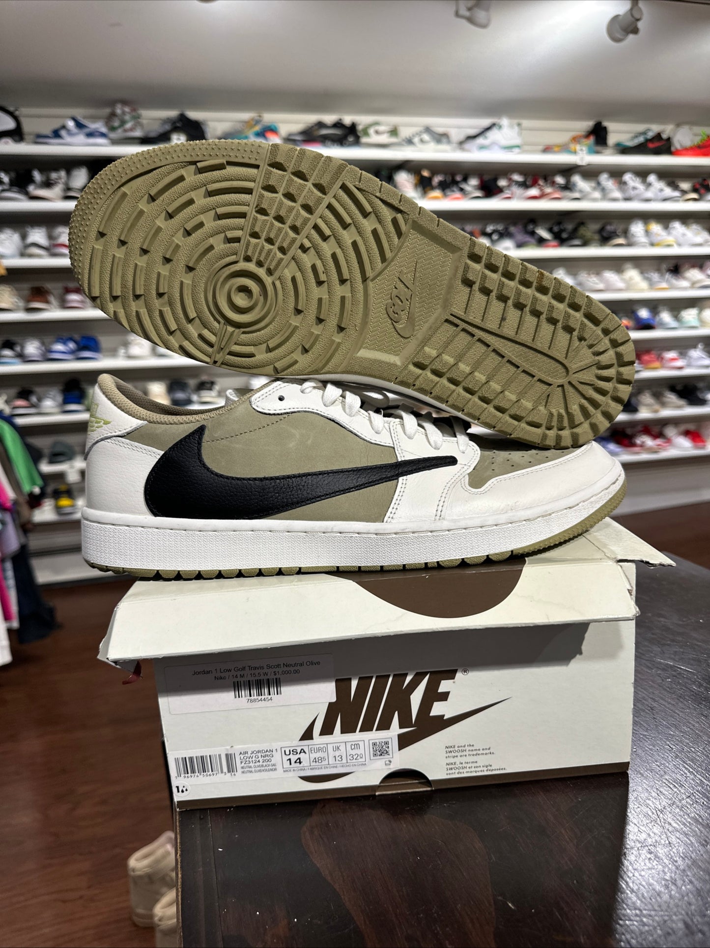 *USED* Jordan 1 Low Golf Travis Scott Neutral Olive (SIZE 14)