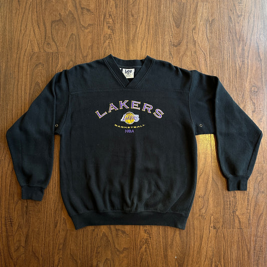 *VINTAGE* Lakers NBA Basketball Logo Embroidered V Crewneck (FITS MEDIUM)