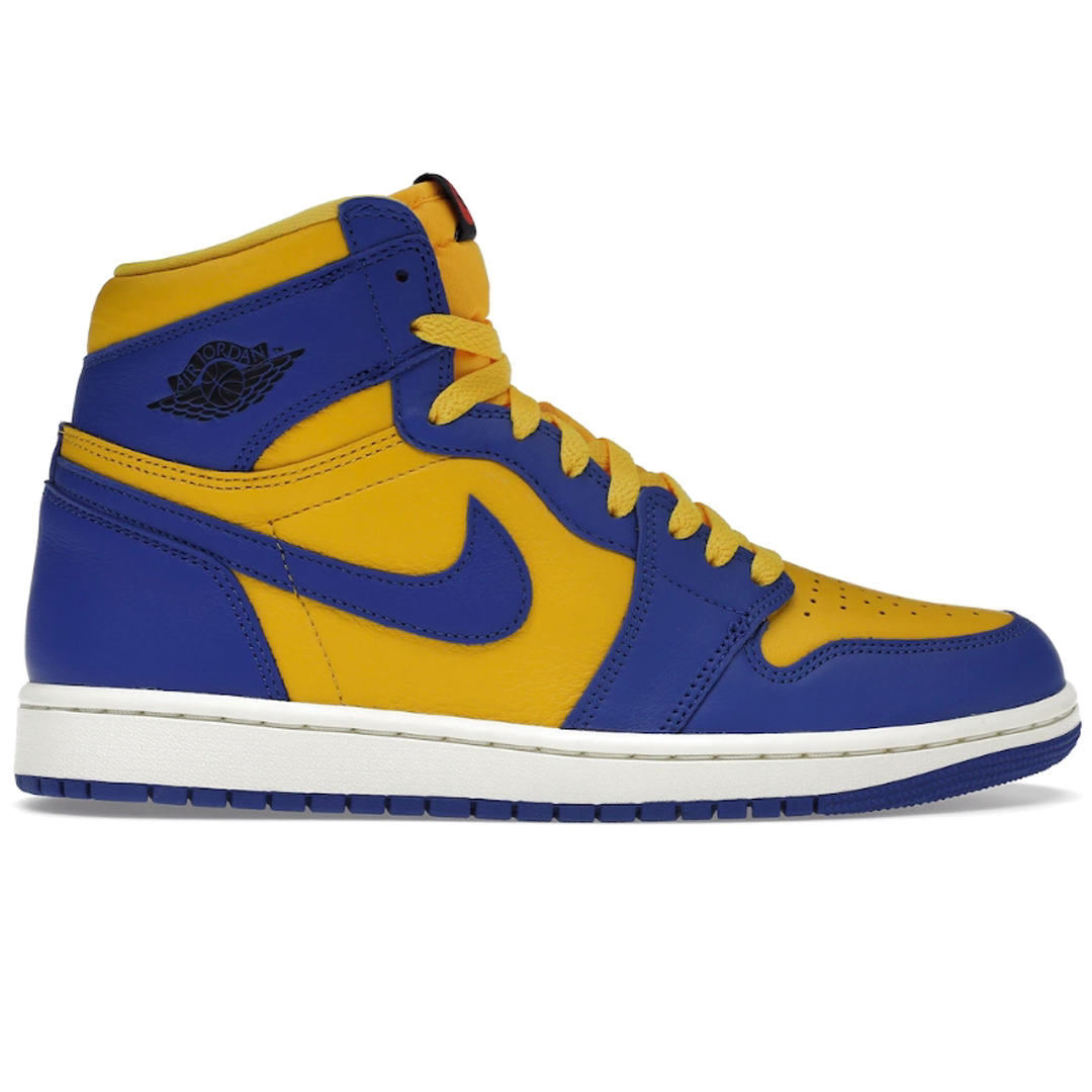 Bring the legendary style of the Jordan 1 to your wardrobe with the Nike Air Jordan 1 High Retro Reverse Laney(Womens)! This women's sneaker features a white leather and blue suede upper, giving it a classic look that stands out. The midsole and outsole are made of durable rubber, making the shoes sturdy and comfortable. Enjoy making a statement with this iconic sneaker!