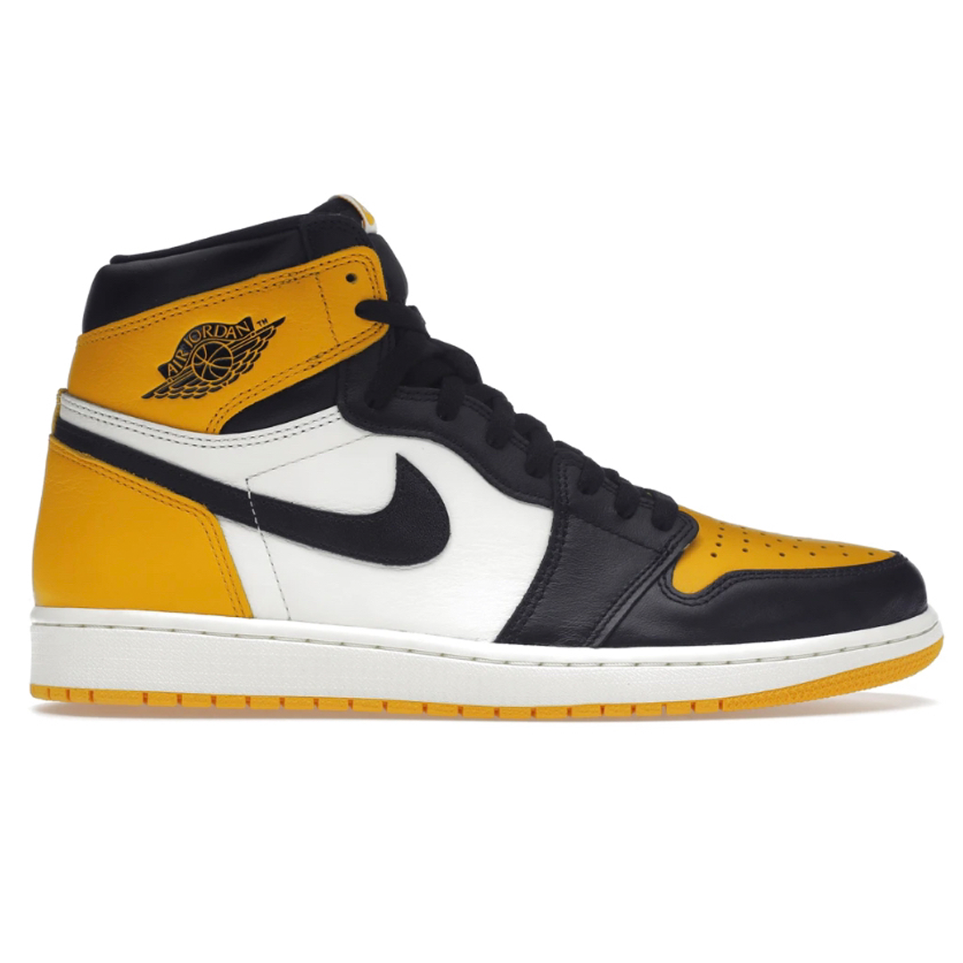 Feel the power of the Taxi with Nike's Air Jordan 1 Retro High OG. This iconic silhouette is sure to elevate your style and make you stand out with its classic black, yellow, and white design. Make a bold statement and take your look to the next level with the Taxi's supreme comfort and classic Jordan style.