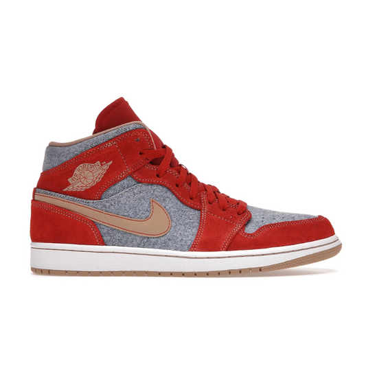 The Nike Air Jordan 1 Mid Denim Red (Youth) pays tribute to the iconic Air Jordan 1 with its classic silhouette and cool denim upper. You won't miss a step in comfort and style with the encapsulated Air cushioning and leather top for an unbeatable combination. Ready to take your style game up a notch? Look no further.