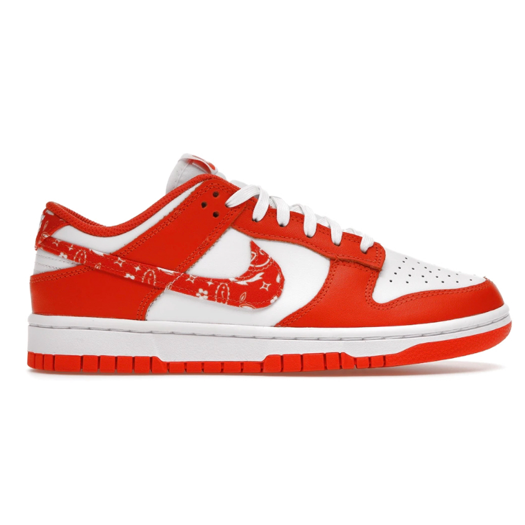 Get ready to stand out - the Nike Dunk Low Essential Paisley Orange is the perfect combination of eye-catching style and unbeatable comfort. Featuring a bold paisley patterned upper and finished with an orange Swoosh logo, you'll be sure to turn heads. Feel supported all day in a lightweight low-cut silhouette and cushioned soles. Make a statement with Nike!