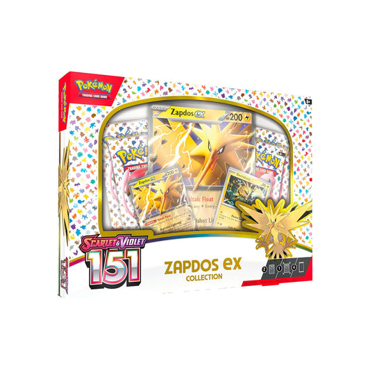 Transform your Pokemon card collection with the Pokemon Scarlet & Violet 151 Zapdos EX Collection Box! Unleash the power of this legendary bird with 4 booster packs, a stunning Zapdos EX card, and collector's items. Amp up your battles and become a Pokemon master with this must-have set!