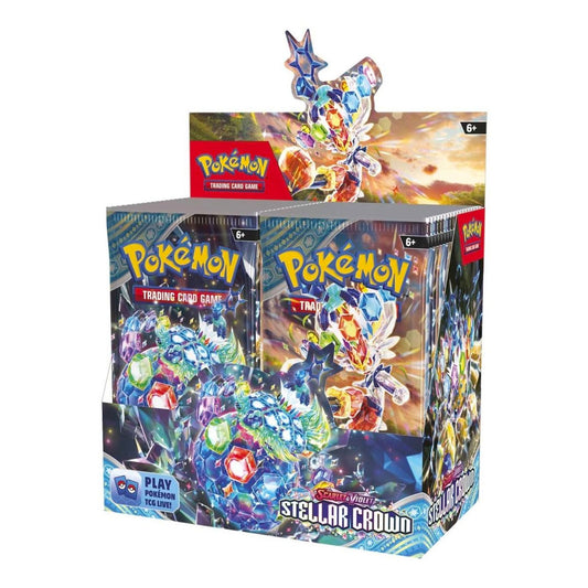 Experience the thrill of collecting and battling with the latest Pokémon TCG- Scarlet &amp; Violet-Stellar Crown Booster Box! Unleash your inner champion with powerful new cards and stunning artwork. Get ready to dominate the tournament and become a legendary trainer!