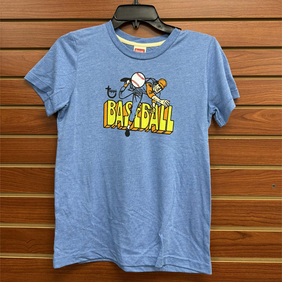 Introduce young baseball fans to classic card collecting style with this Topps Baseball Pro League Light Blue Youth T-Shirt. Featuring the iconic Topps branding that's been synonymous with baseball excellence for generations, this comfortable tee lets kids show their passion for the sport and trading card culture. The soft, breathable fabric keeps them cool whether they're at the ballpark, playing catch, or showing off their love for baseball. Perfect for any young collector or player who wants to wear thei