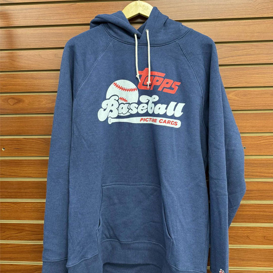 Celebrate your passion for baseball with this premium navy blue hoodie featuring iconic Topps Baseball Sports Cards imagery. Crafted from soft, durable fabric, it's the perfect layering piece for game day or casual wear. The classic design appeals to collectors and fans alike, making it an essential addition to any sports enthusiast's wardrobe. Stay comfortable and show your love for the sport in style.



