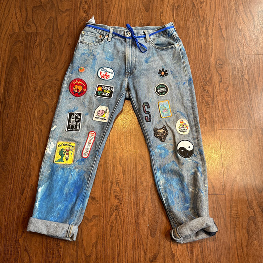 *VINTAGE** Patchwork Paint Splatter Jeans (32Wx32L)