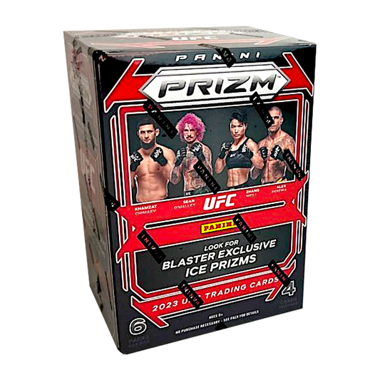 2023 Panini Prizm UFC Blaster Box Discover the excitement of collecting with the 2023 Panini Prizm UFC Blaster Box! This amazing box includes 6 packs of 4 cards each, guaranteed to feature a wide variety of superstars and rising stars from the UFC. Don't miss out on the rush of collecting!